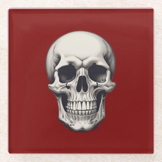 スカルイラストレーション ガラスコースター (正面)