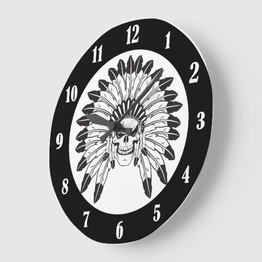 スカルインディアン長 ラージ壁時計 (傾斜)