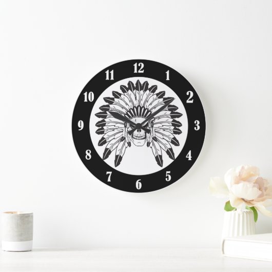 スカルインディアン長 ラージ壁時計 (ホーム)