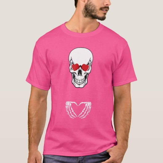 スカルインラブハートインアイスケルトン手ハートSi Tシャツ (正面)