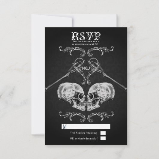 スカルイン愛ヴィンテージゴシックスカル結婚式RSVP 招待状 (正面)