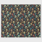 スカルイン開花ハロウィンラッピング紙 ラッピングペーパー (フラット)