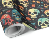 スカルイン開花ハロウィンラッピング紙 ラッピングペーパー (ロールコーナー)