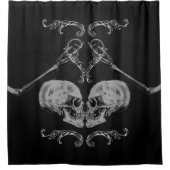 "スカルイン・ラブ"ヴィンテージスケルトン黒 シャワーカーテン (正面)