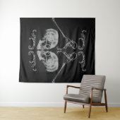 "スカルイン・ラブ"ヴィンテージスケルトン黒 タペストリー (インサイチュ(横))