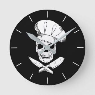 スカルインChef Baker Hat and Knives Kitchen ラウンド壁時計