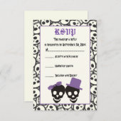 スカルエレガントハロウィーン紫色の結婚式RSVPカード 出欠カード (正面/裏面)