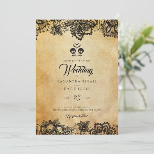 スカルエレガントハロウィーン結婚式招待状 招待状 (スタンド正面)