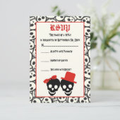 スカルエレガントハロウィーン赤い黒い結婚式RSVP 出欠カード (スタンド正面)