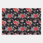 スカルエレガントバラ棺シルバーブラック ラッピングペーパーシート (正面2)