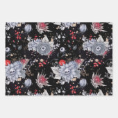 スカルエレガントバラ棺シルバーブラック ラッピングペーパーシート (正面)