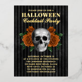 スカルオレンジバラハロウィンカクテルパーティー金ゴールド 箔招待状ポストカード (正面)