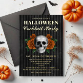 スカルオレンジバラハロウィンカクテルパーティー金ゴールド 箔招待状