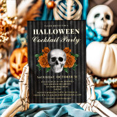 スカルオレンジバラハロウィンカクテルパーティー金ゴールド 箔招待状