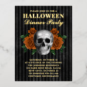 スカルオレンジバラハロウィンディナーパーティー金ゴールド 箔招待状ポストカード (正面)
