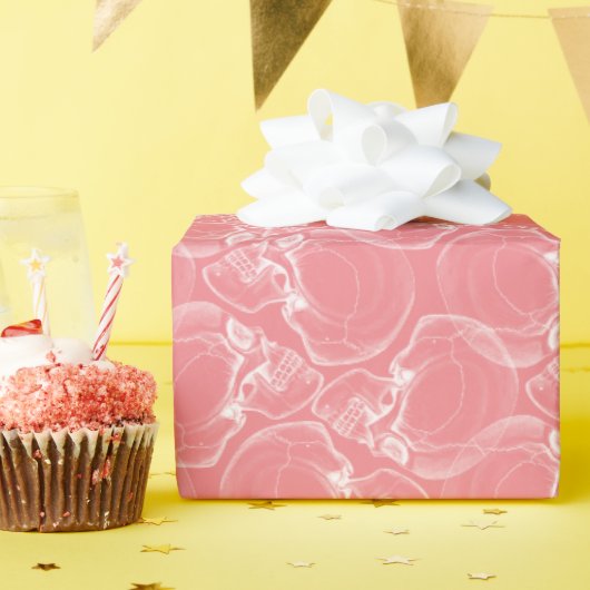 スカルオンピンクラッピング紙 ラッピングペーパー (誕生日パーティー)