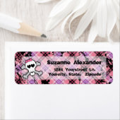 スカルカスタム付きピンクと黒のクロスボーンズ付きラベル ラベル (インサイチュ)