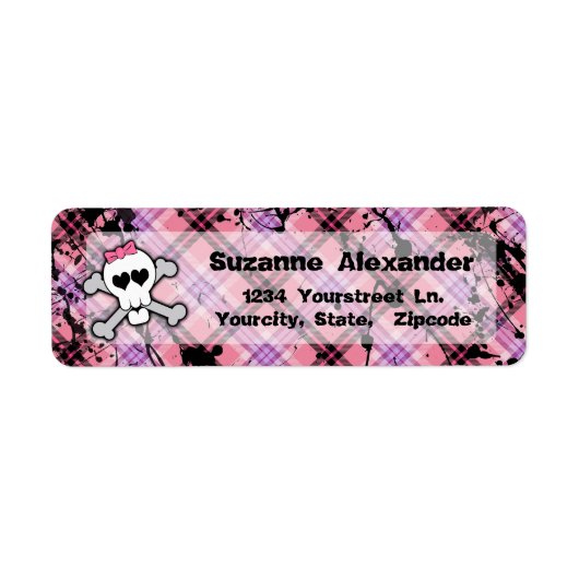 スカルカスタム付きピンクと黒のクロスボーンズ付きラベル ラベル (正面)