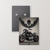 スカルカスタム及びウインググラフィック付き自動二輪車 缶バッジ (正面/裏面)