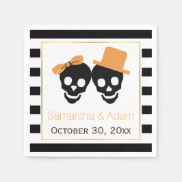 スカルカップルとストライプハロウィン結婚ズ スタンダードカクテルナプキン