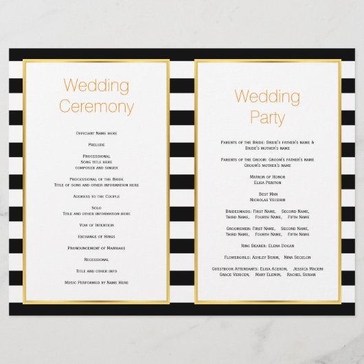 スカルカップルとストライプハロウィーン結婚式プログラム (裏面)