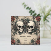 スカルカップルとバラゴシック結婚ハロウィーン 招待状 (スタンド正面)