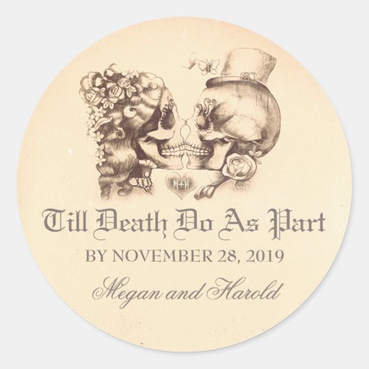 スカルカップルの古い結婚式用シール ラウンドシール (正面)