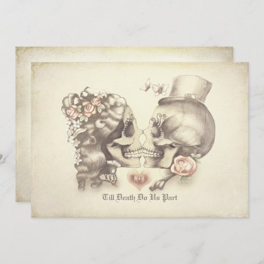 スカルカップルの死んだカップルの日シャワー 招待状 (正面/裏面)