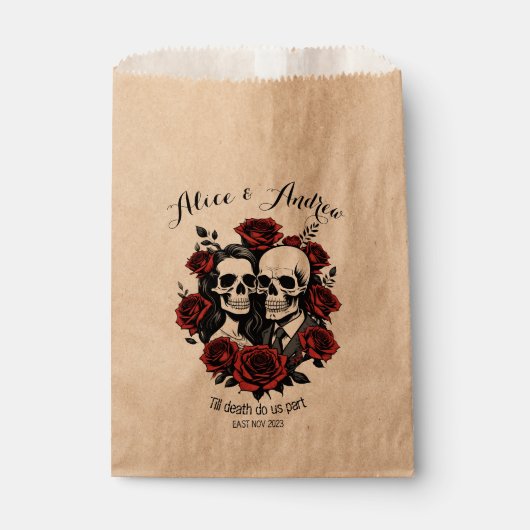 スカルカップルゴシックバラ名前をカスタムする フェイバーバッグ (正面)