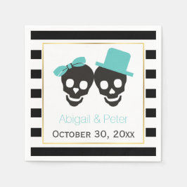 スカルカップルストライプとアクアハロウィン結婚ズ スタンダードカクテルナプキン