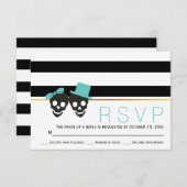 スカルカップルストライプアクアハロウィーン結婚式RSVP 出欠カード (正面/裏面)
