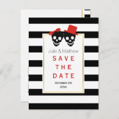 スカルカップルハロウィーン赤い結婚式の日付を保存 案内ポストカード (正面/裏面)