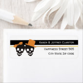 スカルカップル白黒ストライプハロウィン結婚ズ ラベル (インサイチュ)