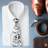 スカルカボチャのブロームスティックこうもりハロウィーン ネクタイ