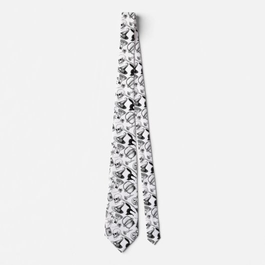 スカルカボチャのブロームスティックこうもりハロウィーン ネクタイ (正面)