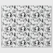 スカルカボチャのブロームスティックこうもりハロウィーン ラッピングペーパー (フラット)