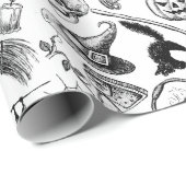 スカルカボチャのブロームスティックこうもりハロウィーン ラッピングペーパー (ロールコーナー)