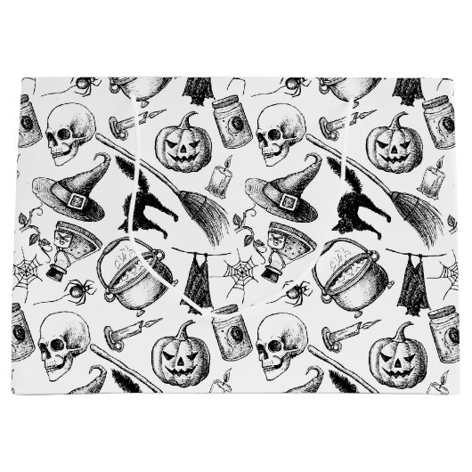 スカルカボチャのブロームスティックこうもりハロウィーン ラージペーパーバッグ (正面)