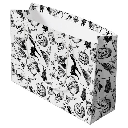 スカルカボチャのブロームスティックこうもりハロウィーン ラージペーパーバッグ (裏面アングル)