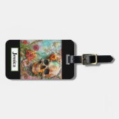 スカルカラフルの花 ラゲッジタグ (正面横)