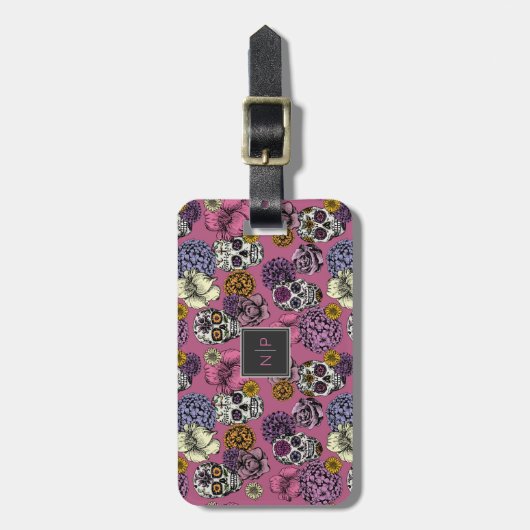 スカルカラフルトレンディーモノグラムピンクラゲッジタグ ラゲッジタグ (正面縦)