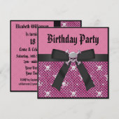 スカルガーリー&水玉模様ピンク誕生日招待状 招待状 (正面/裏面)