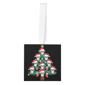 スカルクリスマスツリーパジャマクールスケルトンサンタ キューブオーナメント (正面)