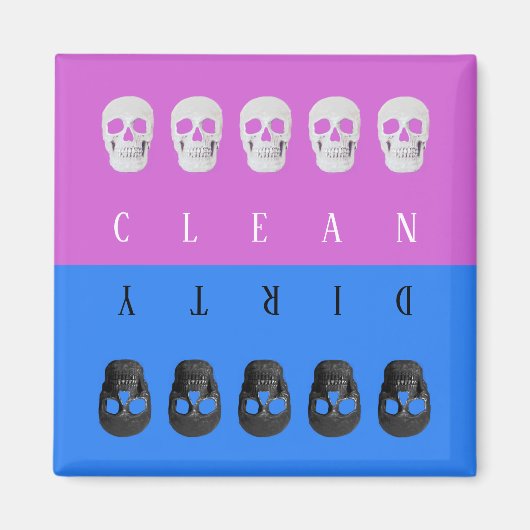 スカルクリーン汚れ紫ブルーおもしろいリバーシブルディッシュ マグネット (正面)