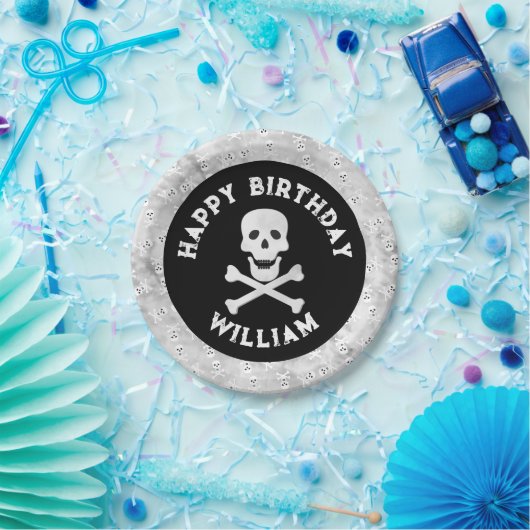 スカルクロスボーンハロウィーン誕生日プレート ペーパープレート (パーティー)