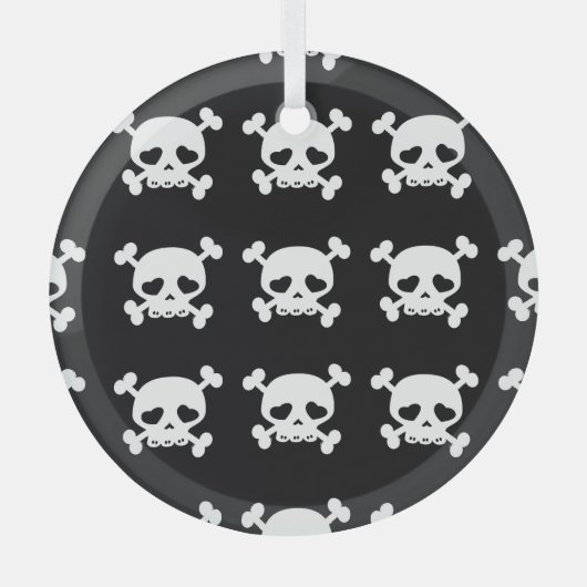 スカルクロスボーン：白黒パターン。 ガラスオーナメント (正面)