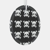 スカルクロスボーン：白黒パターン。 ガラスオーナメント (正面右)