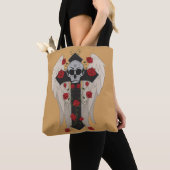 スカルクロスレッドローズトートバッグ トートバッグ (クローズアップ)