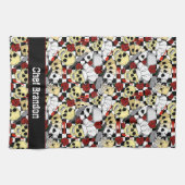 スカルクールシェフ帽子を着て赤いバラ市松模様にス キッチンタオル (横)