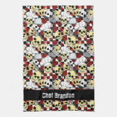 スカルクールシェフ帽子を着て赤いバラ市松模様にス キッチンタオル (縦)